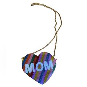 MOM Rainbow Heart-Shaped Beaded Mini Bag
